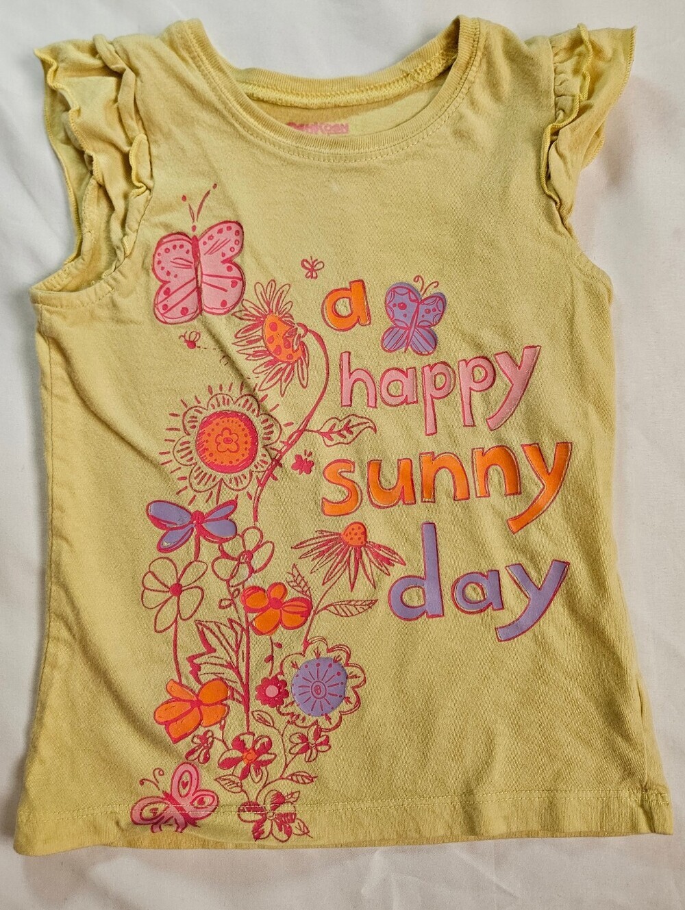 Osh Kosh B'Gosh Girls Yellow Cap Sleeve "Happy Sunny Day" Shirt Size 4
